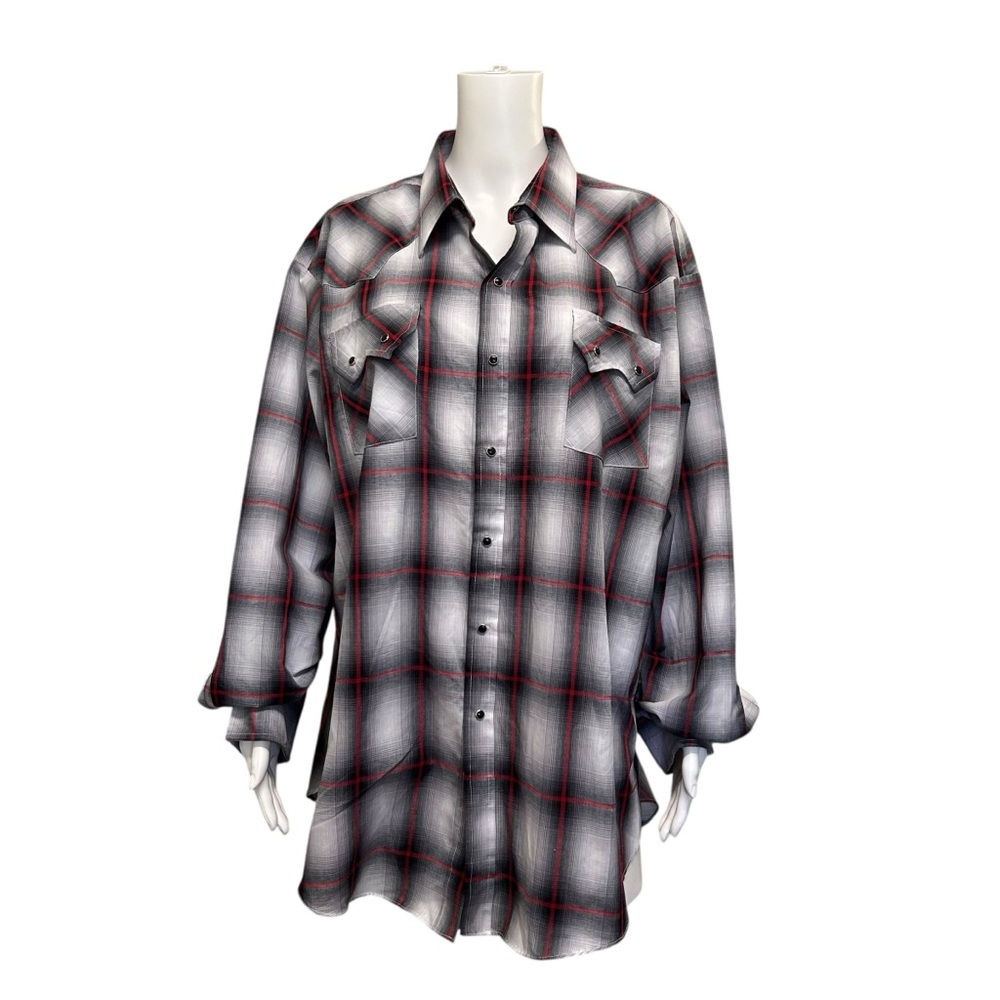 Ely Cattleman Western Pearl Snap Shirt Black Red Ombre Plaid XXL
